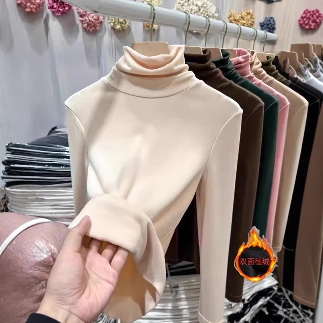 Trendy Early Autumn Double-Sided Velour Retro Style Versatile Long-Sleeve Slimming Top for Women, Flattering Pear-Shaped Fit Base Layer