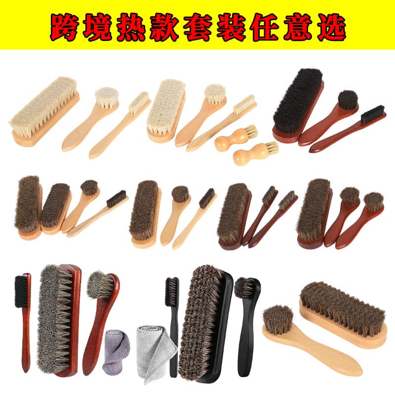 Horsehair Shoe Brush Beech Wood Soft Bristle Leather Shoe Care Brush Shoe Shine Polish Brush Amazon Same Style Factory