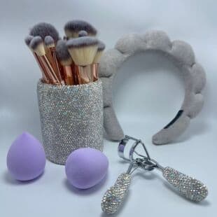 Cross-border New 18-Piece Diamond Makeup Brush Set Diamond Buckle Headband Eyelash Curler Full Makeup Tool 23-Piece Set