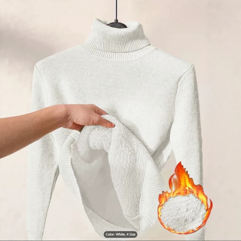 Source Factory One-Piece Fleece High-Neck Sweater for Women Solid Color Thick Warm Knit Base Layer Top