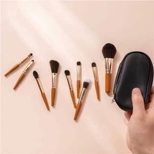 9-Piece Mini Travel Makeup Brush Set Beginner Full Set Blush Powder Brush Makeup Tool Set Soft Bristle