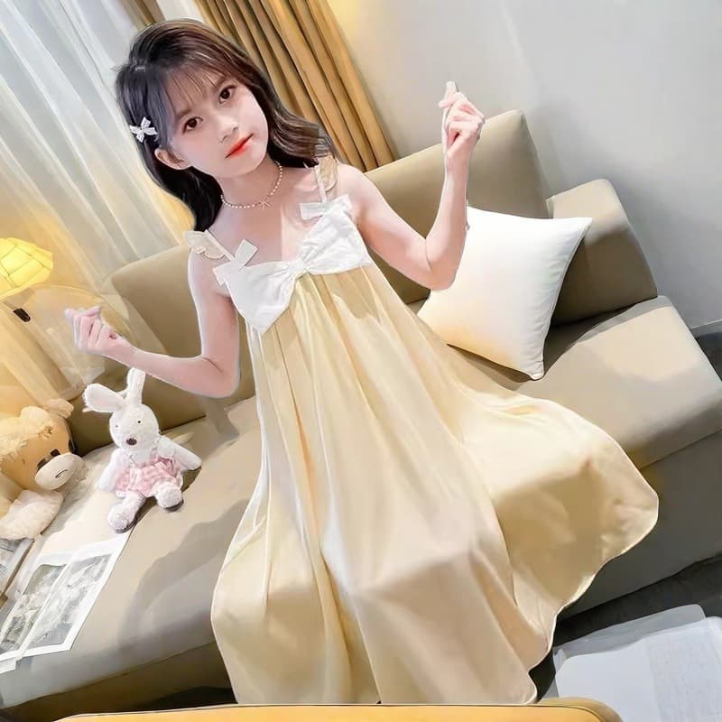 Girls' Camisole Nightgown Summer Children's Camisole Pajamas Ice Silk Summer Big Girls Sleep Dress Wear-Out Girls' Pajama Dress