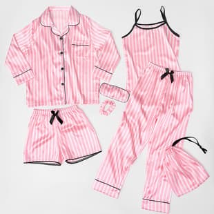 Factory Direct Supply Cross-border Ozon Four Seasons Wearable Children Silk-like Striped Pajamas Seven-piece Set Homewear Set