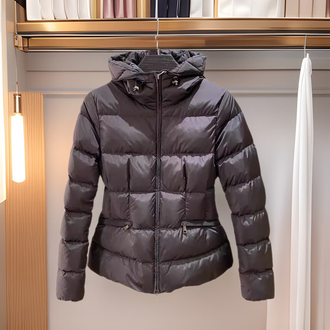 High Version Mengjia 2024 New Sleeve Badge Women's Waist-Nipped Down Jacket Women's Warm Mongkok Hooded Down Coat