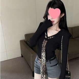 Sexy Pure Desire Mature Leopard Print Tie Stitching Cropped Long-Sleeve T-Shirt Women's Fall/Winter Slimming Hot Girl Hooded Top Trendy