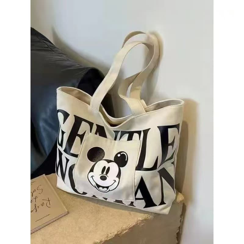 Large Capacity Letter Canvas Bag Women 2024 New Mickey Fashion Shoulder Tote Bag Outdoor Handheld Shopping Bag