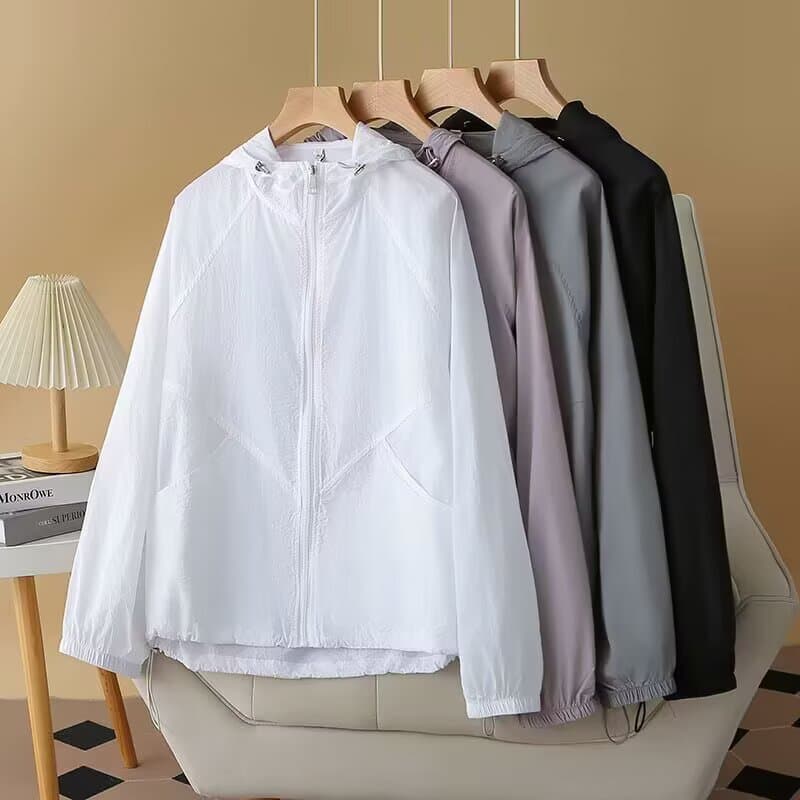 Plus Size Women's Loose Fit Hooded Casual Versatile Drawstring Sun Protection Jacket for 200 lbs NY9038