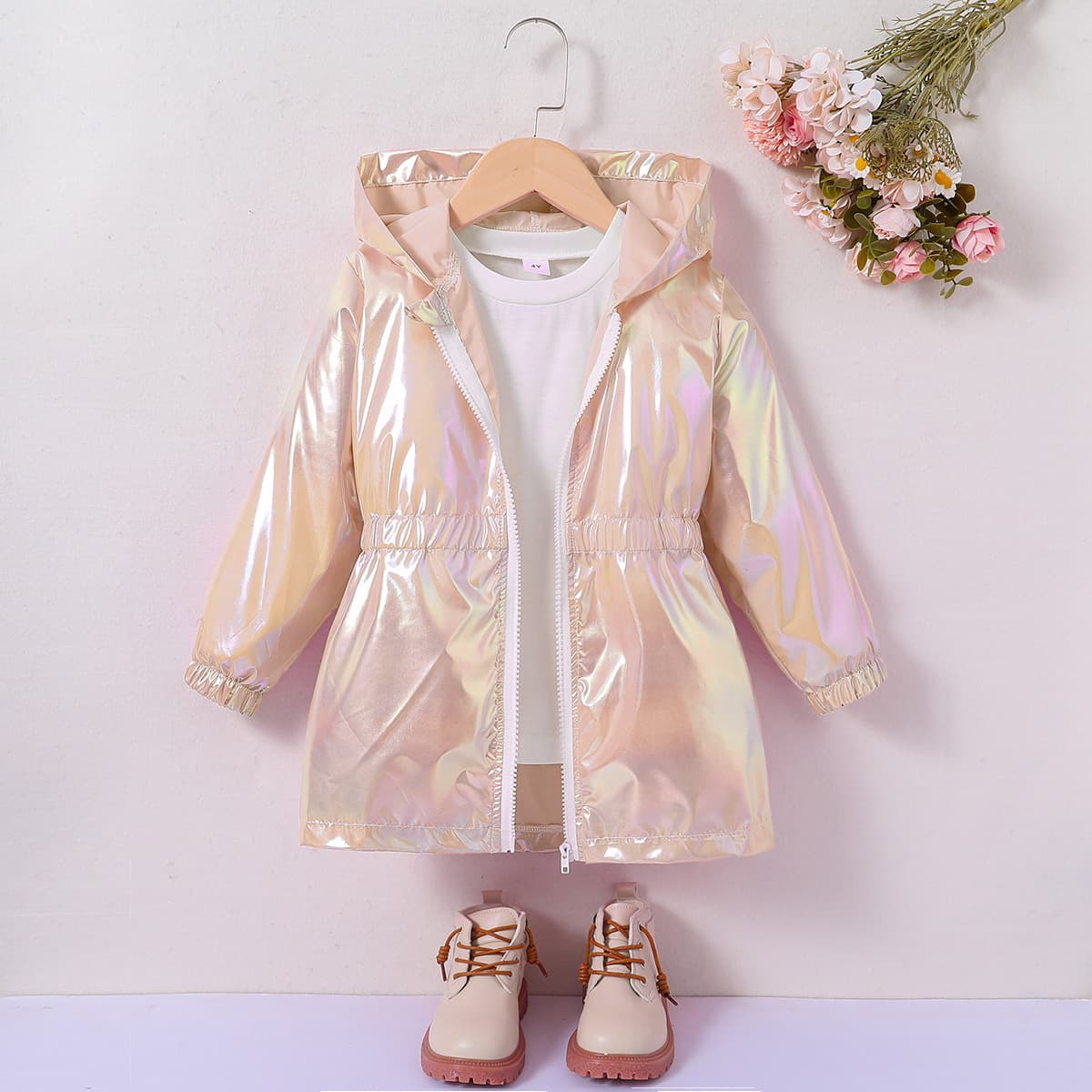 2026 cross-border girls loose long-sleeved coats for children and middle-aged children casual glitter hooded cardigan coat polyester fiber