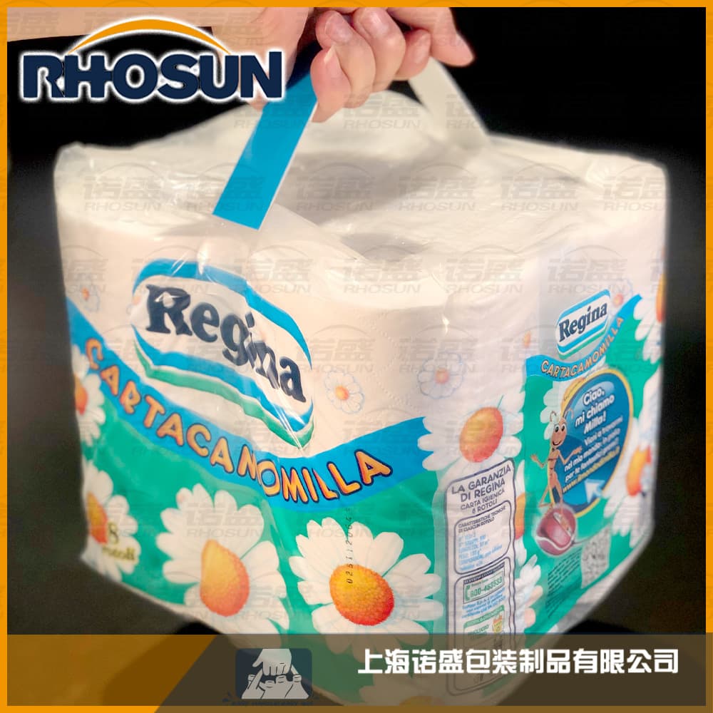Innovative load-bearing adhesive handles pre-composite handle tape for tissue, beverage, food, and various packaging handles