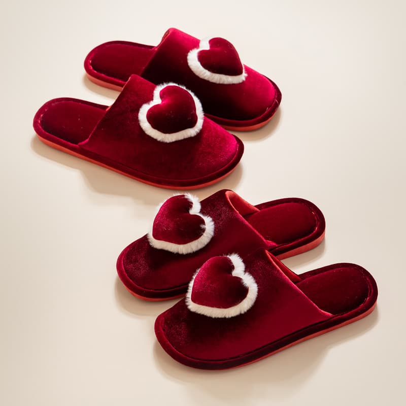 Wedding Couple Slippers Red Celebratory Cotton Padded Thickened Winter Home Comfort Footwear for Groomsmen And Bridesmaids