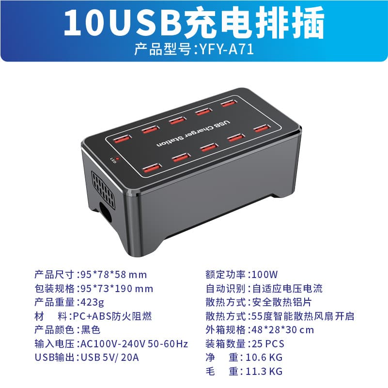 Cross-border 10-port 15/20/30-port 2A multi-port USB charger for phones and tablets, high-power multi-port USB