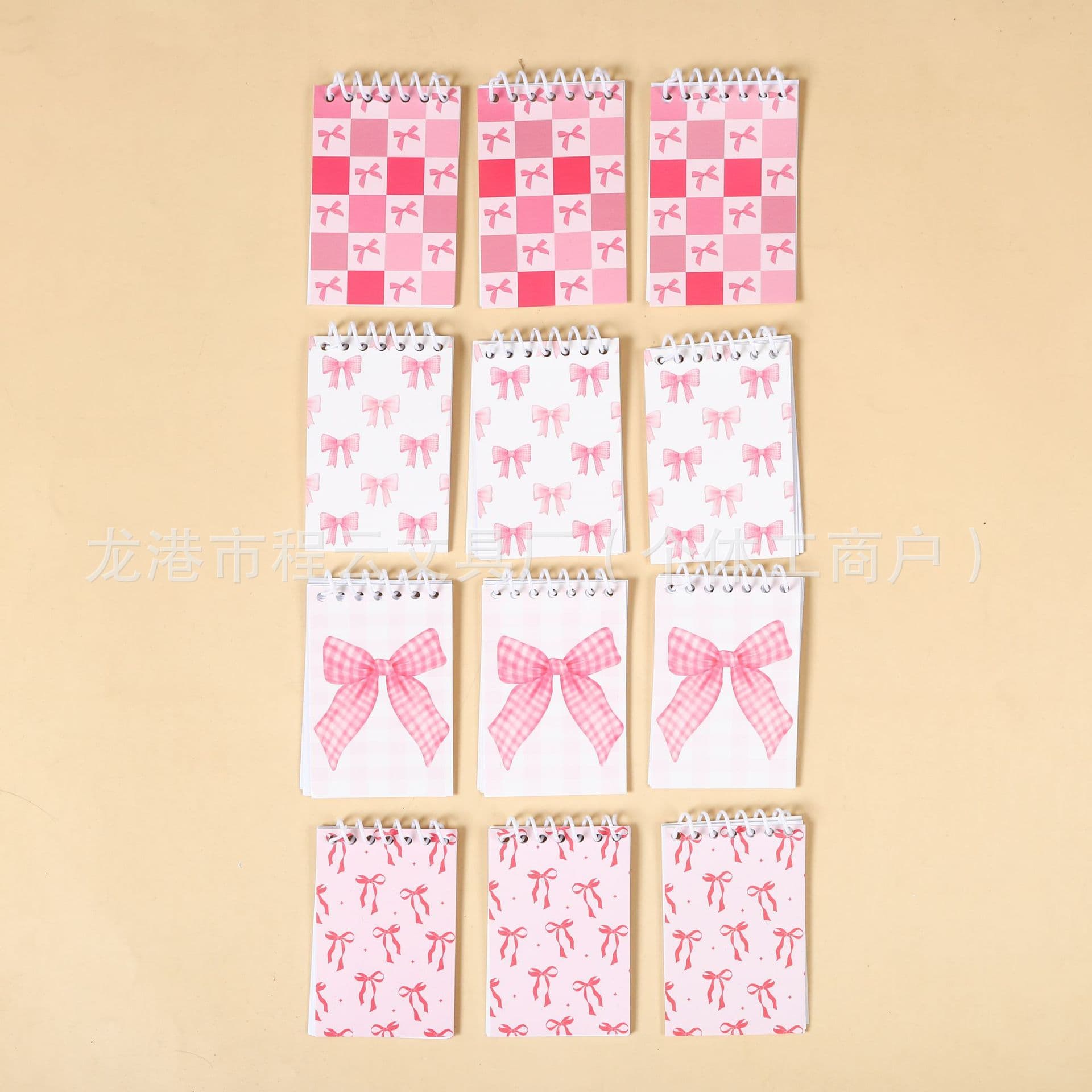 Pink bow mini coil notebook, student portable pocket notebook, girly heart note notebook, cross-border supply