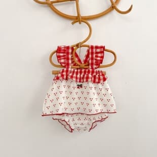 Summer Girls Set Cherry Small Sleeve Strap Top with Bodysuit Two-Piece Set Baby Girl Thin Summer