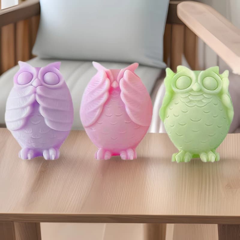 New Hear No Evil, See No Evil, Speak No Evil Owl Mold Home Animal Figurine Handmade Soap Scented Candle Silicone Mold