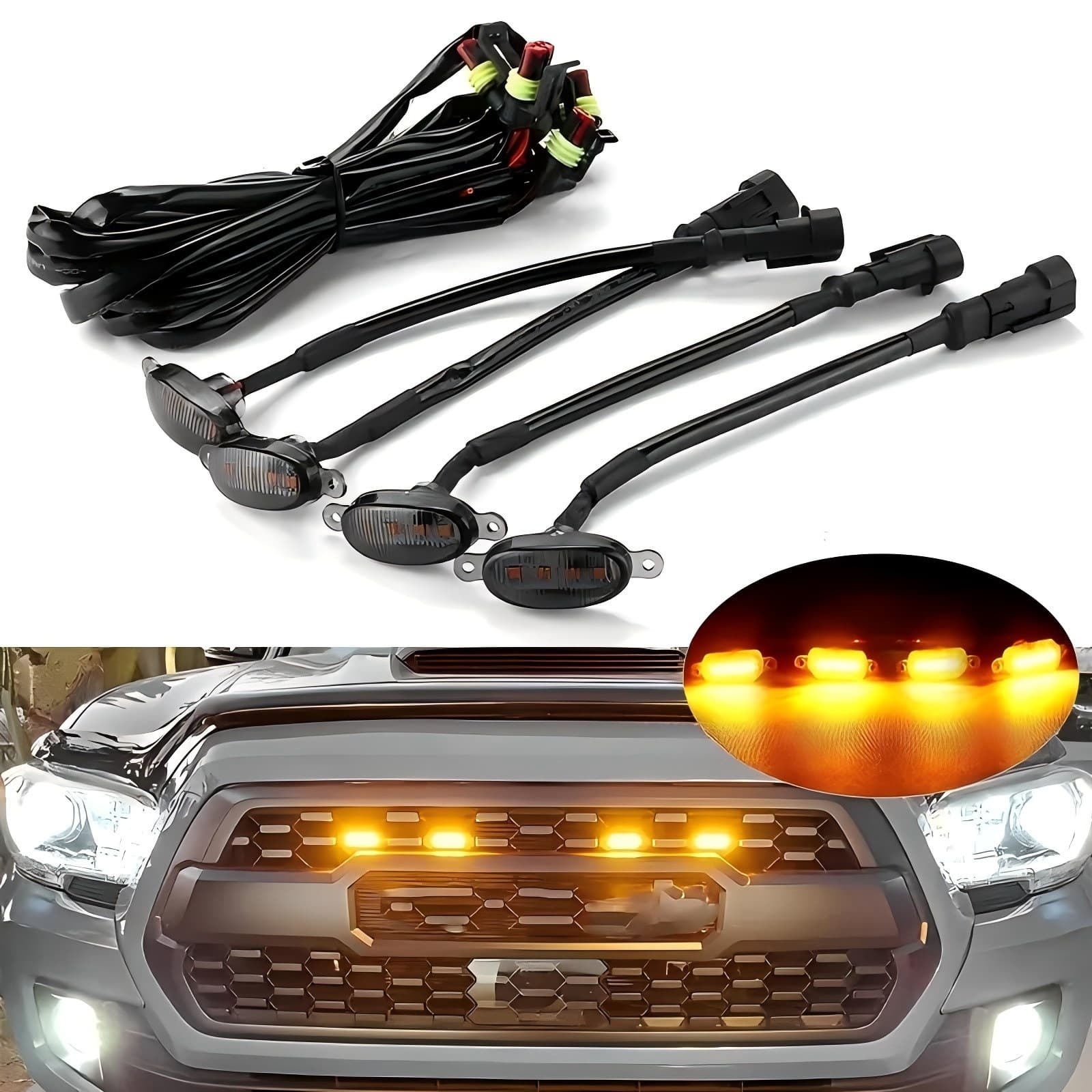 Universal Car Grille Small Yellow Light Raptor Grille Modification Pickup Off-road Fog Small Yellow Light Daytime Running Light