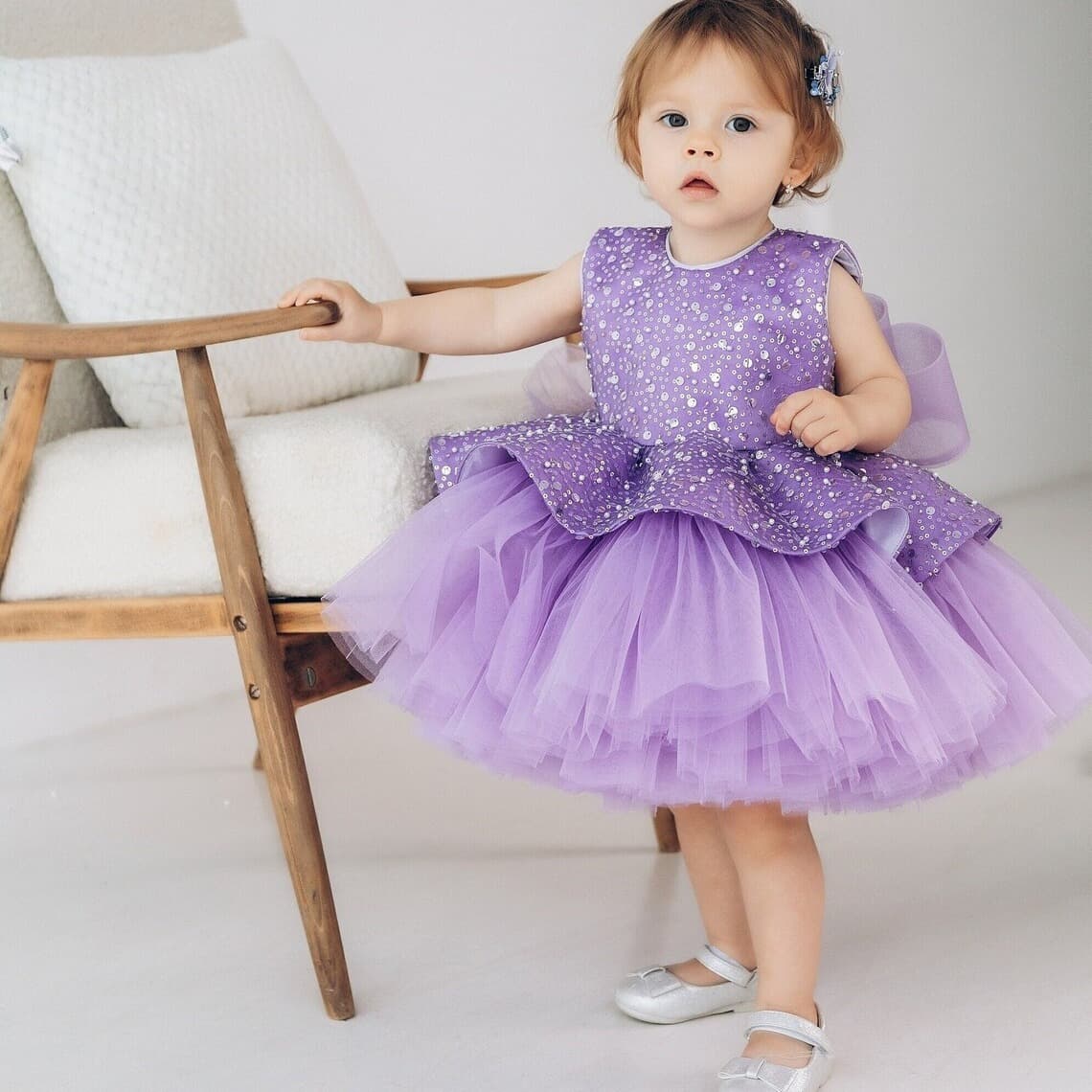 AliExpress Children's Dress Purple Sequined Tutu Skirt Girls Birthday Party Princess Dress Baby Girl One Year Old Dress