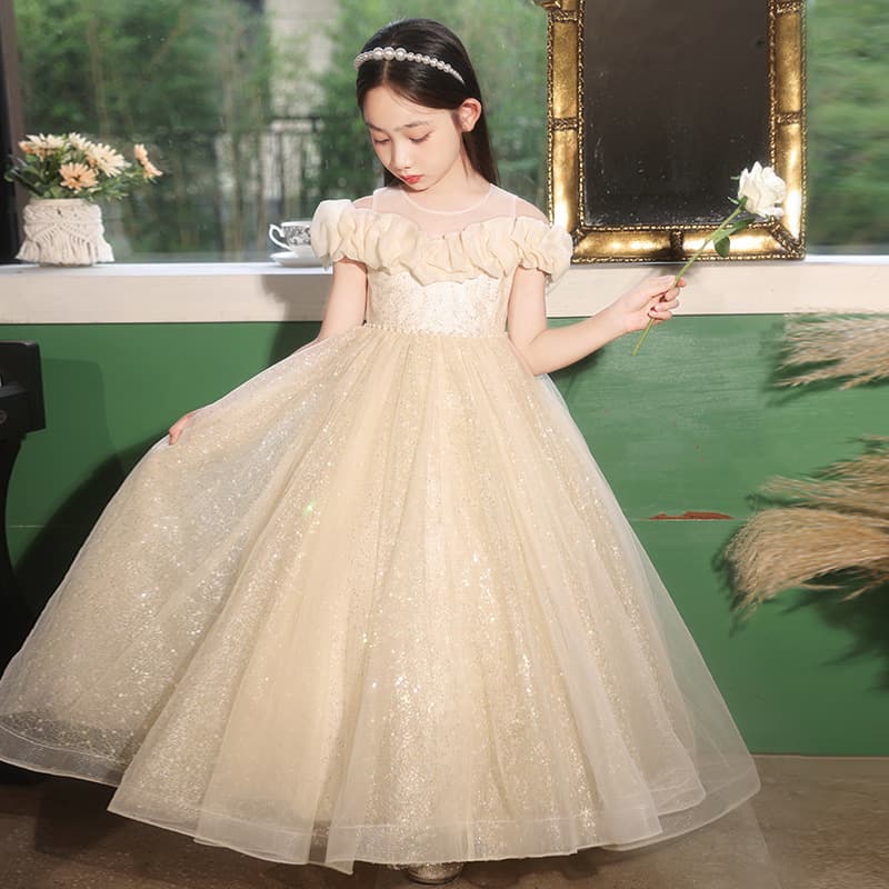 Girls dress children's host piano performance dress girl birthday princess dress spring and summer dress little princess long style