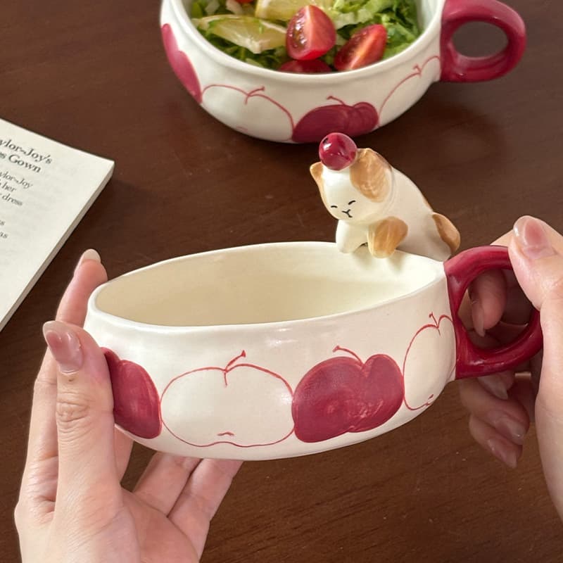 Underglaze color household cat cute ceramic bowl high-value breakfast cup yogurt bowl salad bowl single handle bowl