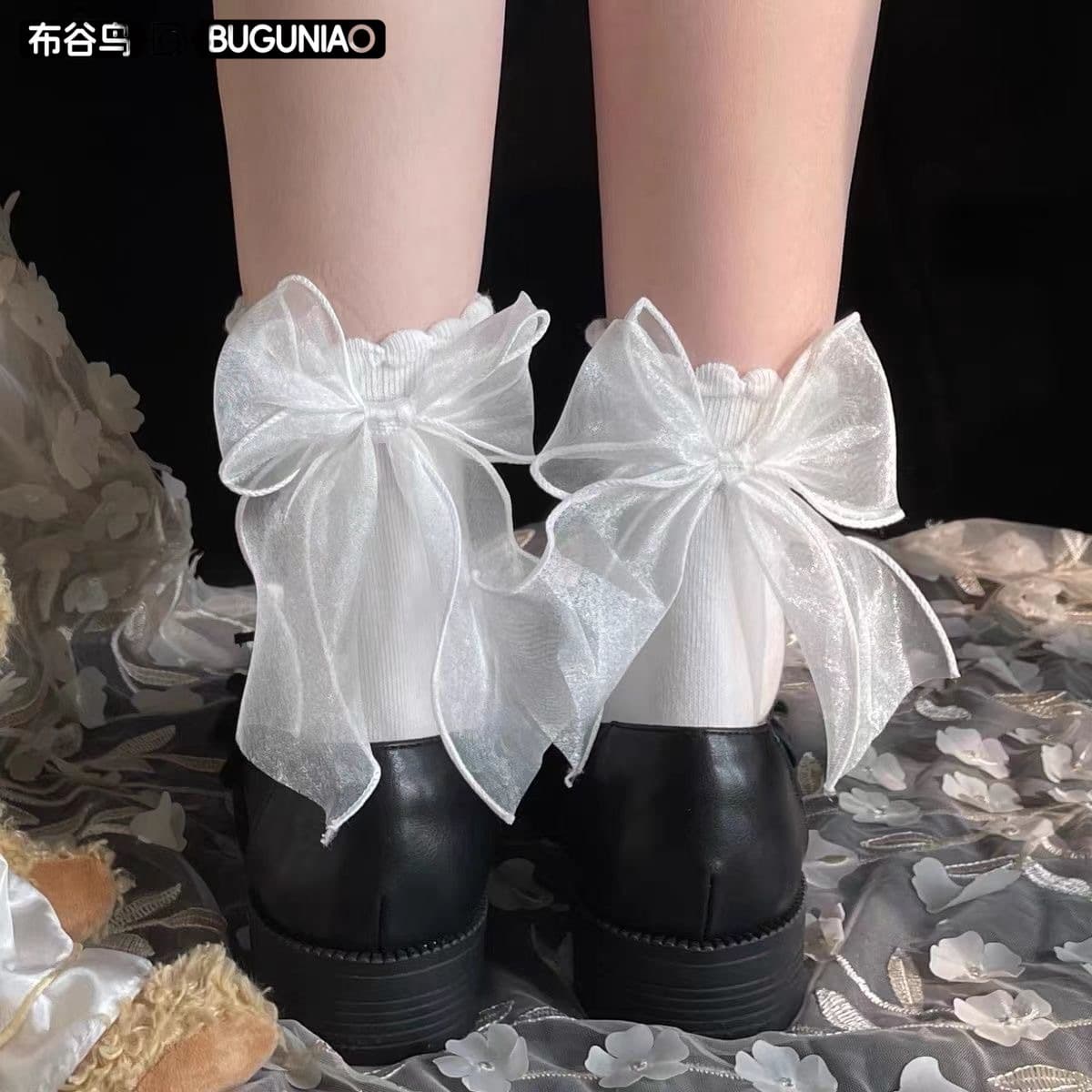 Sweet Japanese Kawaii Bow Socks for Women, Mid-Calf School Style Princess Socks, Lace Trim, Also for Men