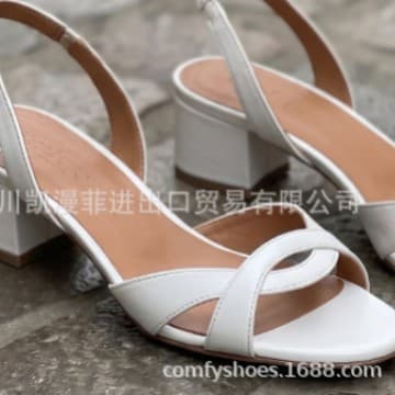 French thick heel one-strap sandals for women 2025 summer new simple open-toe silver mid-heeled Roman sandals