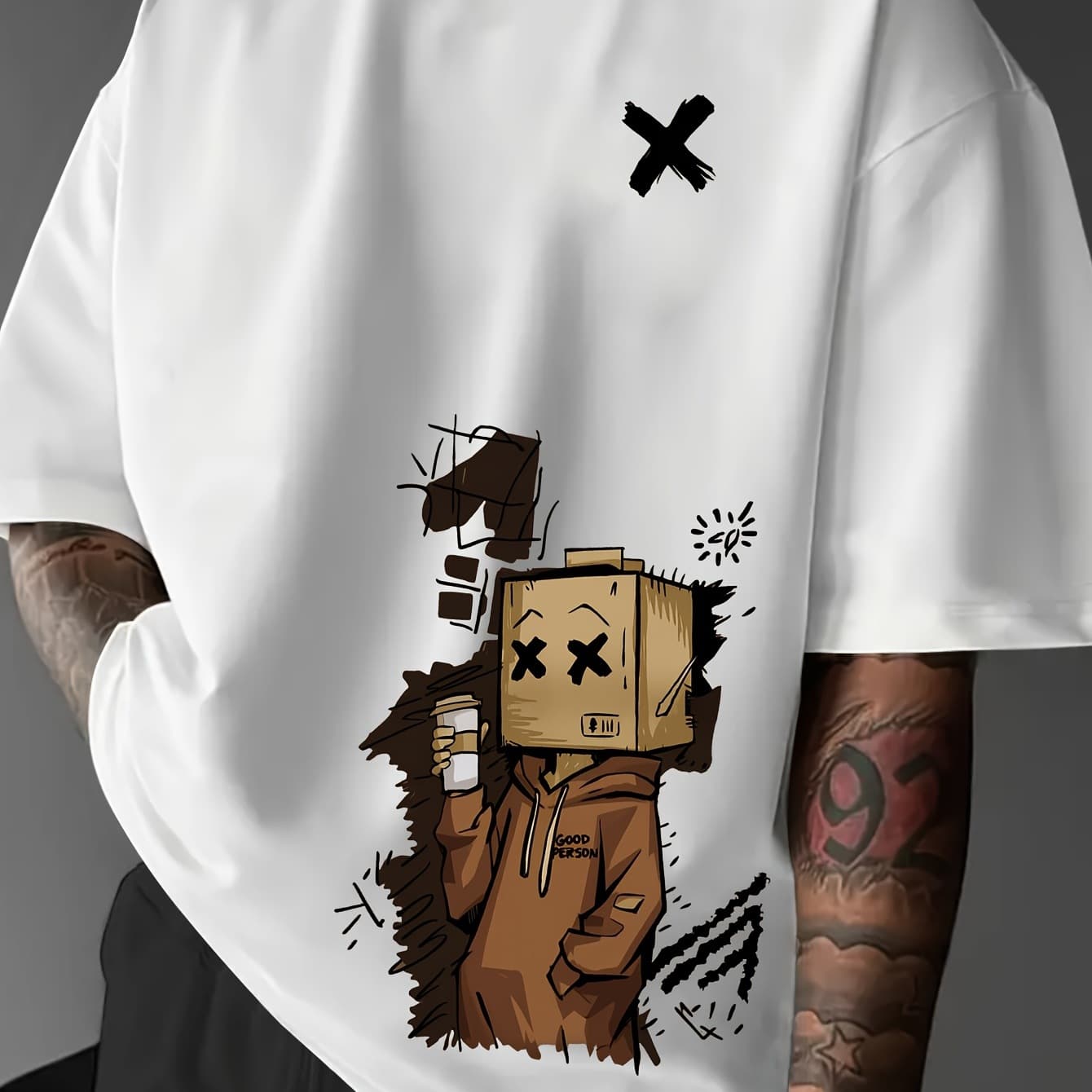Men's Cotton Casual Loose Fit Graffiti Print Round Neck Short Sleeve T-Shirt