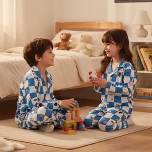 Custom Processing Cross-border European and American Children's Homewear Girls Cartoon Plaid Pajama Set Custom Pajamas