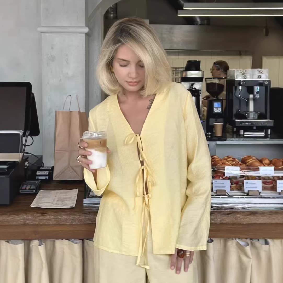 Ins French Style Spring and Summer 2026 New Style Lace-Up Design Long-Sleeved Cardigan and Pants Suit for Women Casual and Comfortable Two-Piece Set
