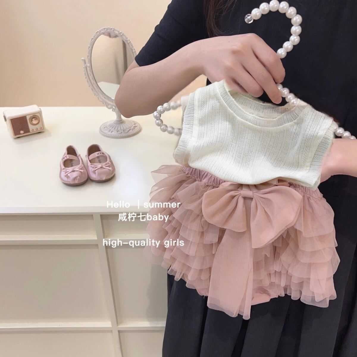 Girls suit 2026 summer new baby tutu skirt mesh fluffy cake skirt cute vest two-piece set