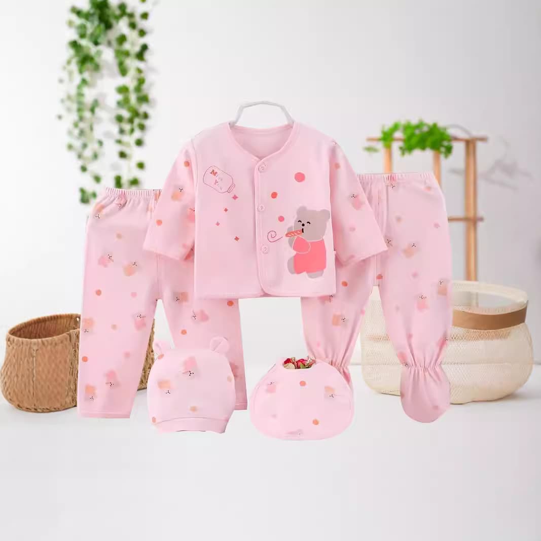 Five-piece infant and toddler pure cotton 0-3 month baby clothing set soft and comfortable gift baby clothing