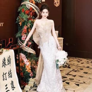 Women's Morning Robe Bride Toast Dress Heavy Sequin Mermaid Skirt Elegant Toast Dress Bride New Chinese Style