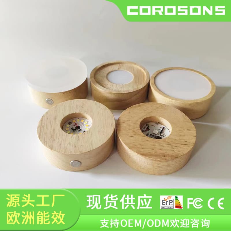 Round Solid Wood LED Base Eco-friendly DIY Aroma Night Light - Crystal Ball AAA Battery with Switch