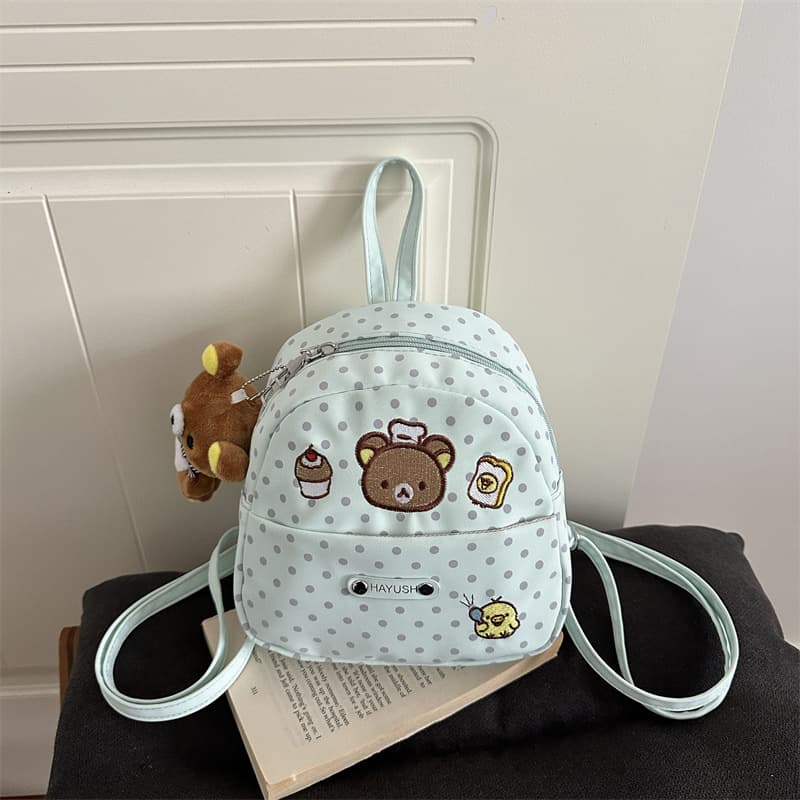 Korean polka dot ins cute fresh mint green polka dot bear school bag high-looking commuter large capacity backpack