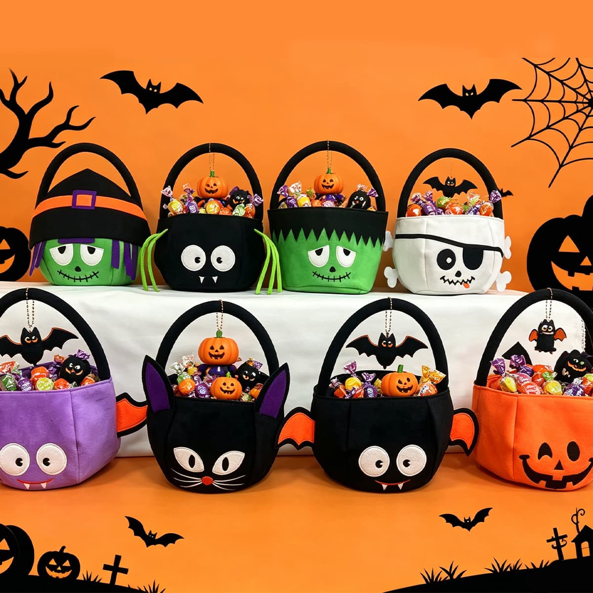 New Halloween hand basket Halloween atmosphere decoration props devil pirate expression candy bag festive decoration