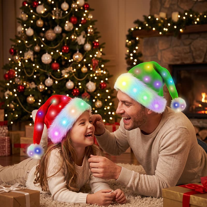 New Plush Light-Up Christmas Hat Christmas Party Adult Hat Decoration Warm Glow Luminous Party Hat