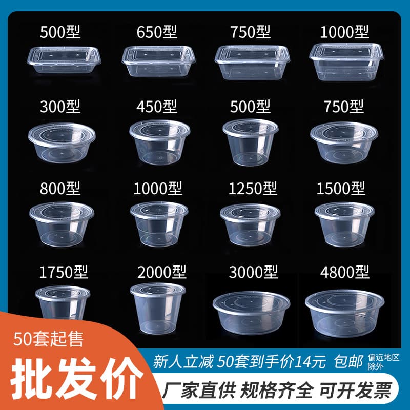 Food Grade Packing Box Lunch Box Disposable Wholesale Takeaway Dumplings Transparent Fast Food Box Disposable Bowl Chopsticks Plastic