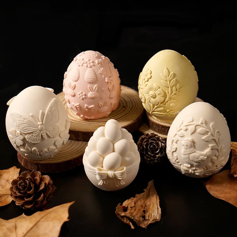 New Easter egg candle mold embossed butterfly four-leaf clover hen pattern egg plaster silicone mold