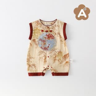 Baby Summer Sleeveless Romper for Boys and Girls, Cute Chinese Style Outfit, Thin and Trendy Hatching Suit