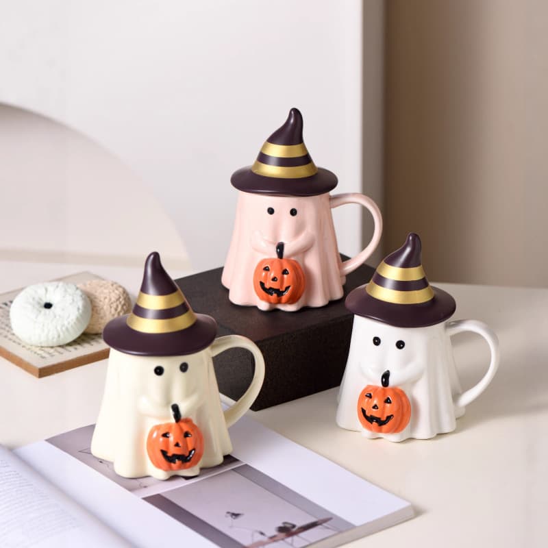 Handshake Pumpkin Elf Cup Halloween Creative Cartoon Ceramic Mug Cute Water Cup Large Capacity Ghost Mug