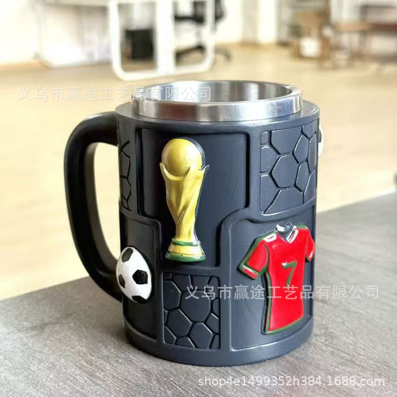 New Cross-Border World Cup Soccer Theme Resin Craft Mug with Stainless Steel Inner Liner Creative Commemorative Ornament