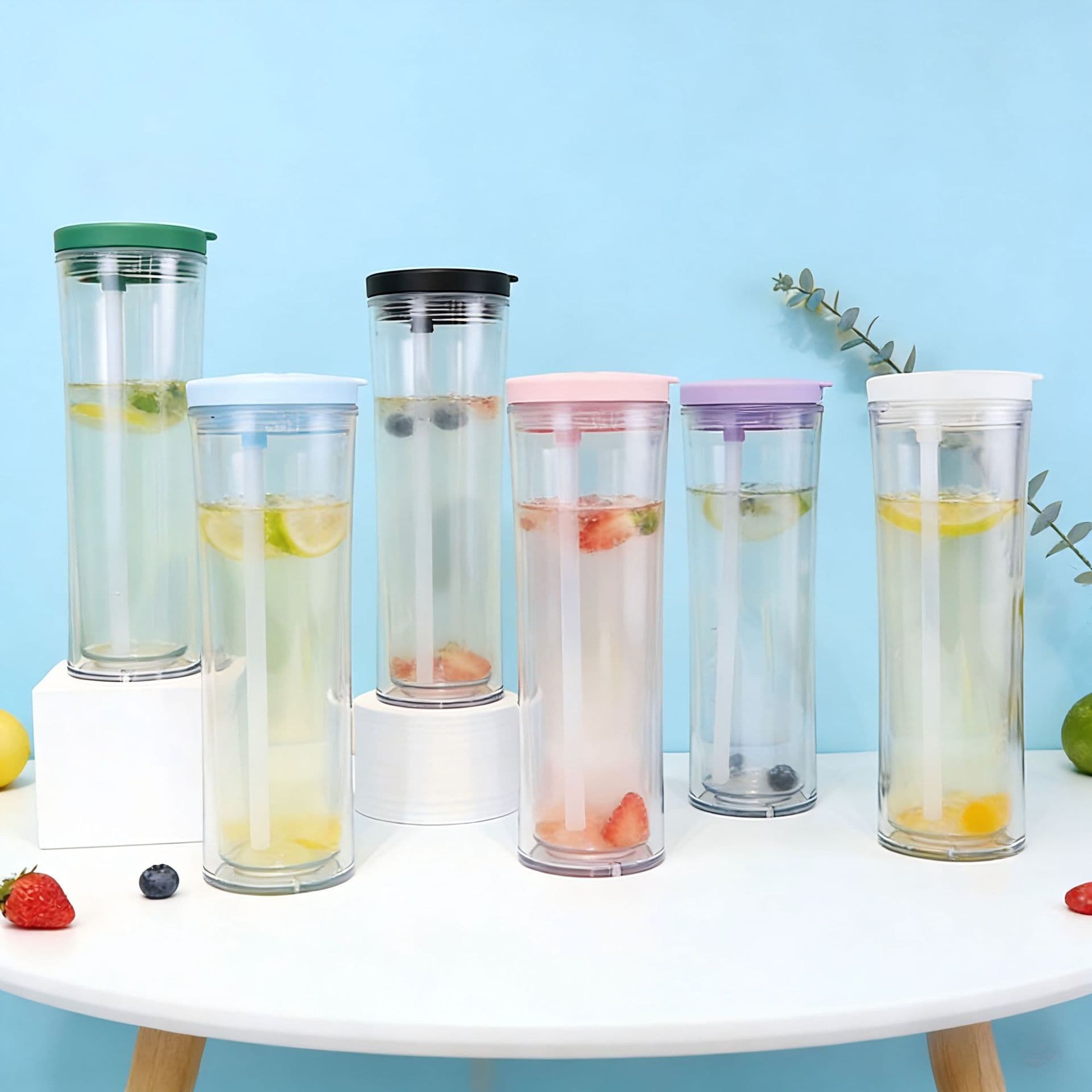 Hot-Selling New Arrival Home Drinking Cup Double-Layer Insulated 710ml Flip-Top Straw Cup Multi-Color Straight Tumbler Wholesale