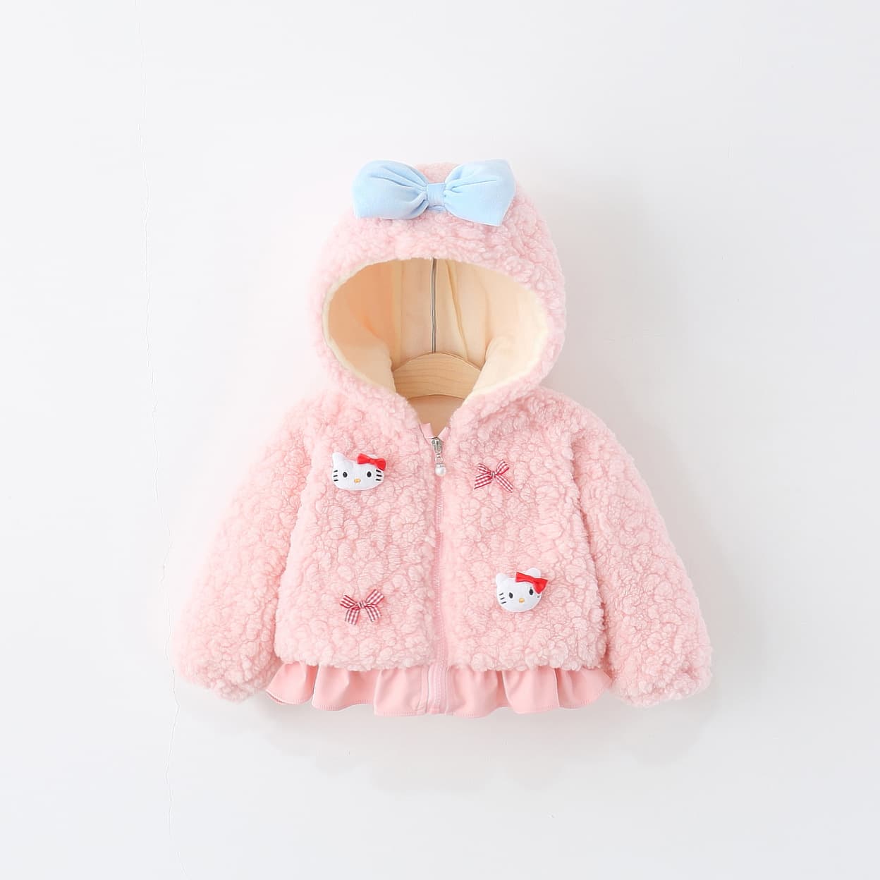 2025 Winter New Cat Bow Knit Sweater Coat Girls Fleece-Lined Thick Long-Sleeve Knitwear