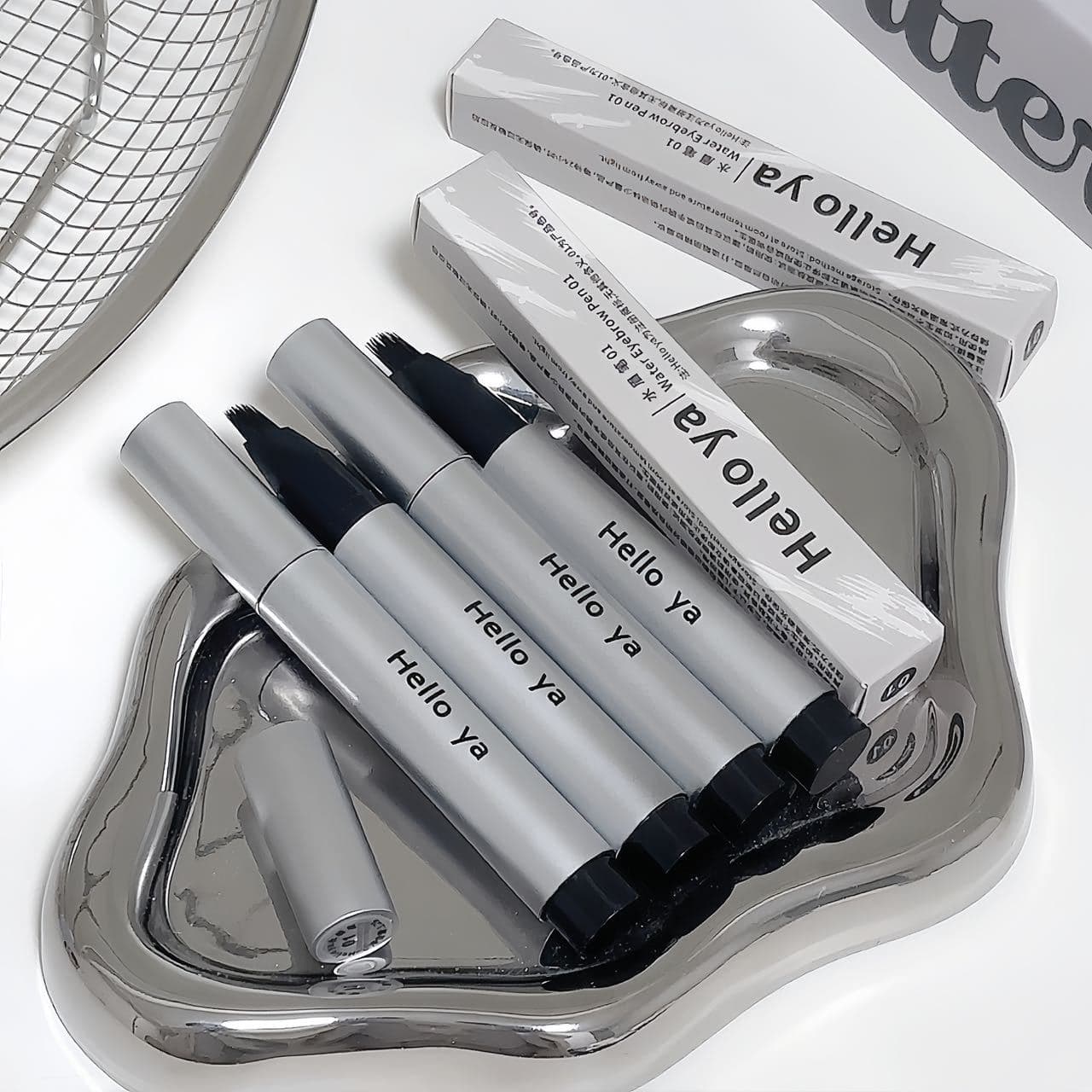 Helloya Liquid Eyebrow Pencil, Natural Hair-Like Brows, Long-Lasting, Multi-Prong Brush Head, Fluffy Liquid Brow Pen