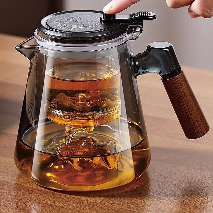 Tea Infuser Walnut Floating Teapot New Edition One-Key Tea Filtration System, Home Glass Tea Set Factory Direct