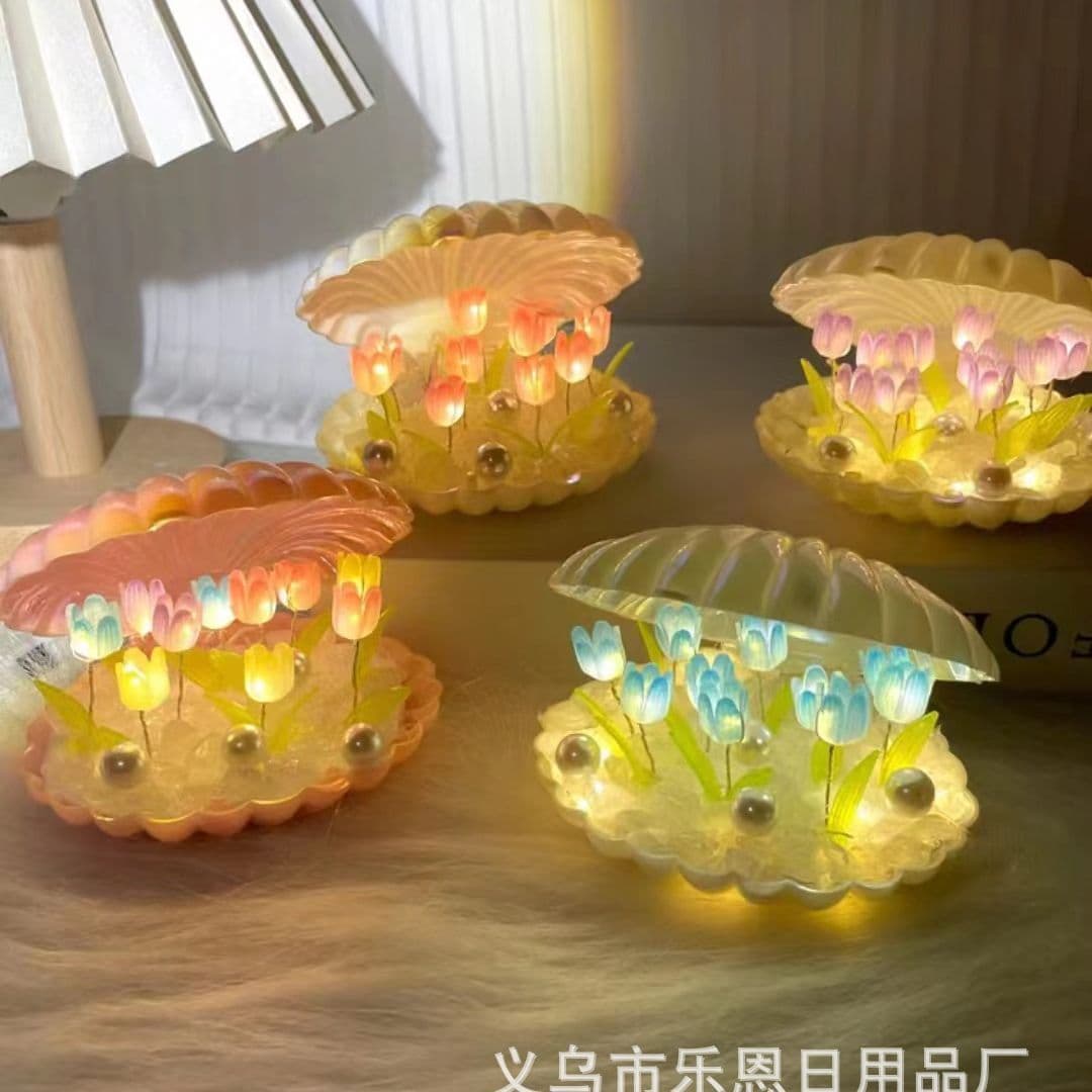 Douyin's same luminous shell tulip night light handmade diy luminous ornaments bedside table atmosphere lamp in stock
