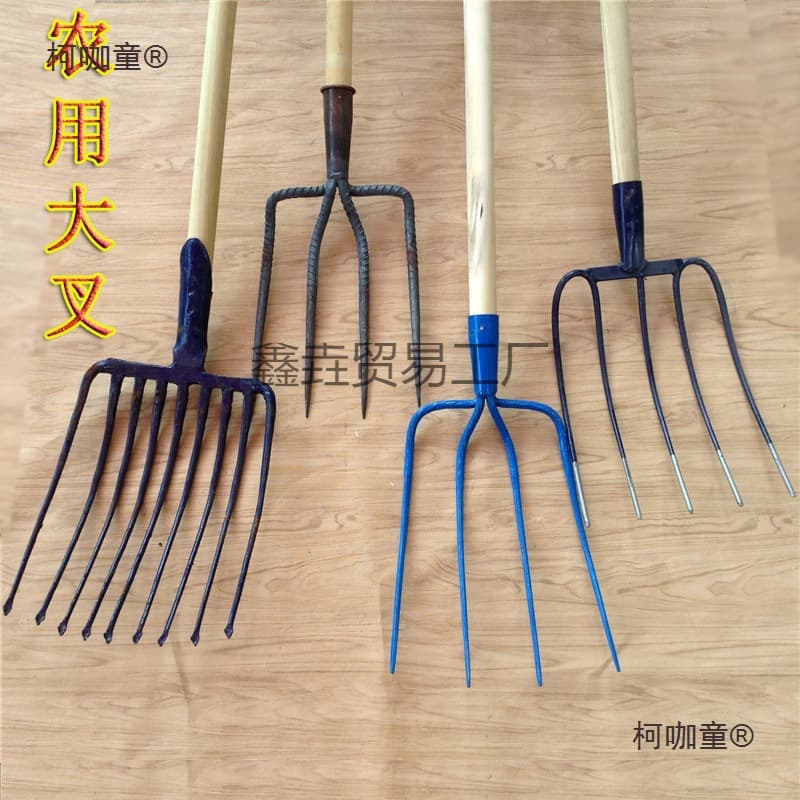 Agricultural iron forks for manure, grass, garbage, tilling, digging, multi-pronged tools, straw, and wheat maintenance.