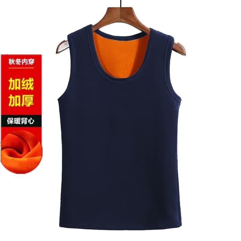 Sleeveless Base Layer Round Neck Standard Vest, Fleece-Lined Thick Thermal Vest, Golden Fleece Solid Color Undershirt for Men and Women