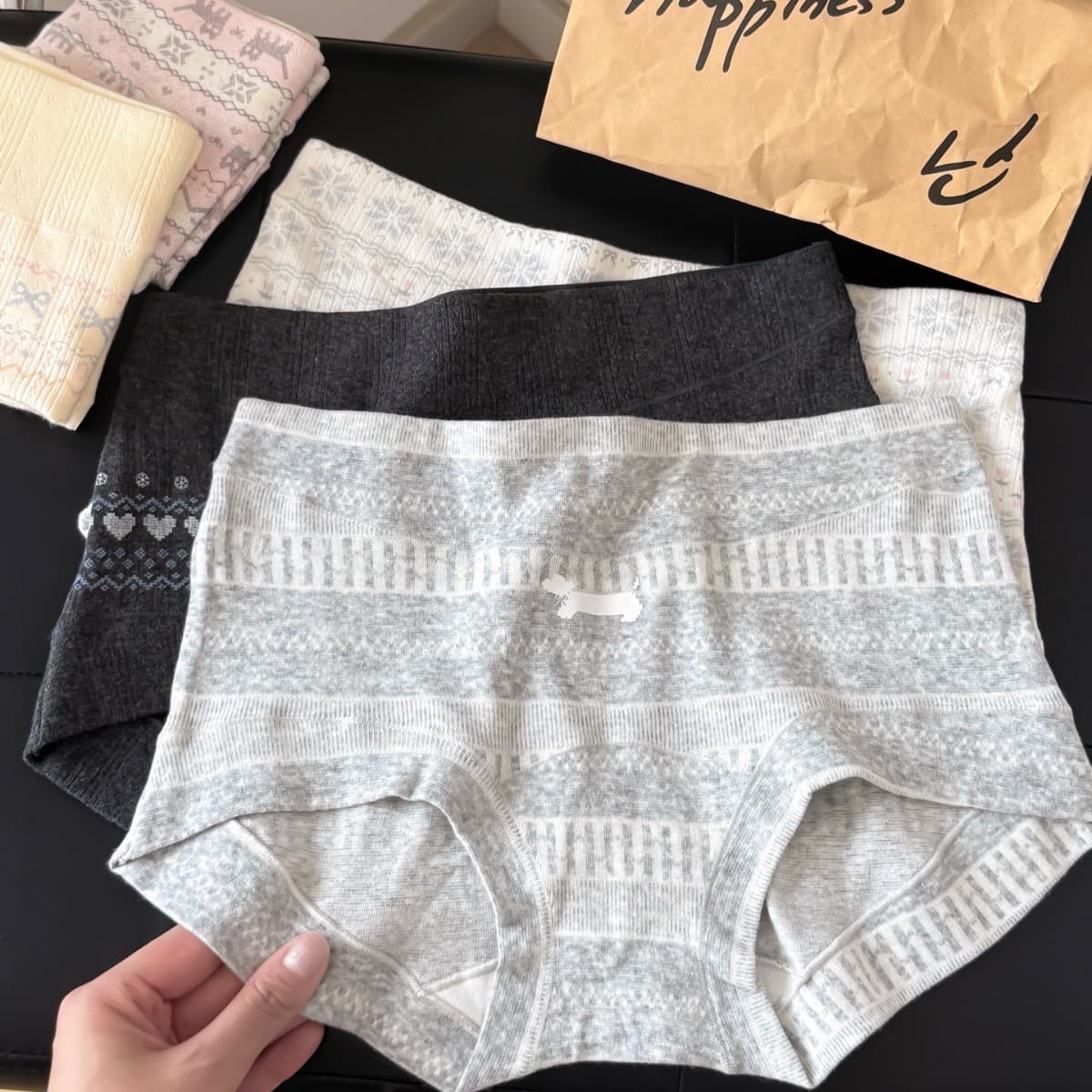 9708 Retro Fair Isle Type A Xinjiang Baby Cotton Low-Rise Boxer Briefs with Extended Gusset, Full Pants 10A Antibacterial