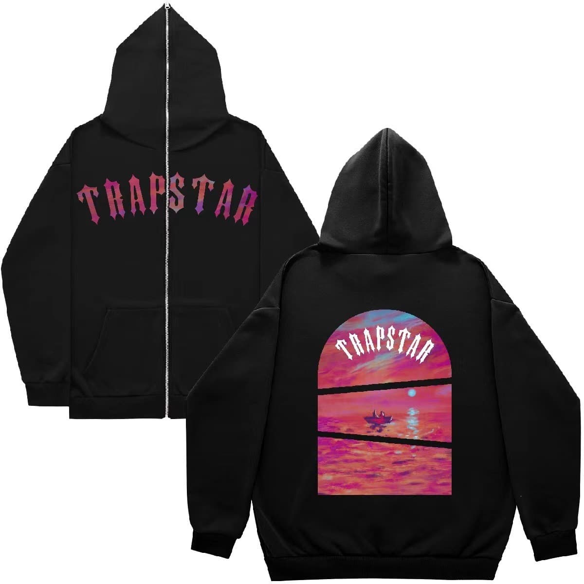 2023 European and American TRAPSTAR letter printed men's and women's Y2K gothic zipper hoodie with velvet fleece sweatshirt