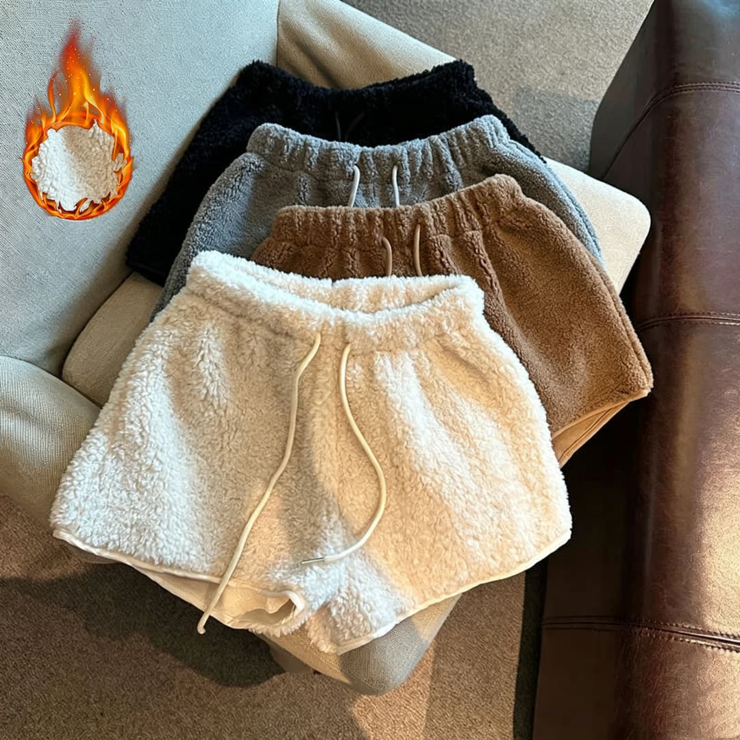 Autumn and winter Korean basic solid color teddy velvet home shorts for women with high waist drawstring, loose and comfortable, multi-color optional pajamas