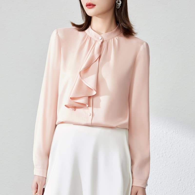 Physical store design stand-up collar ruffled shirt tops for women 2026 autumn new long-sleeved French commuter shirt